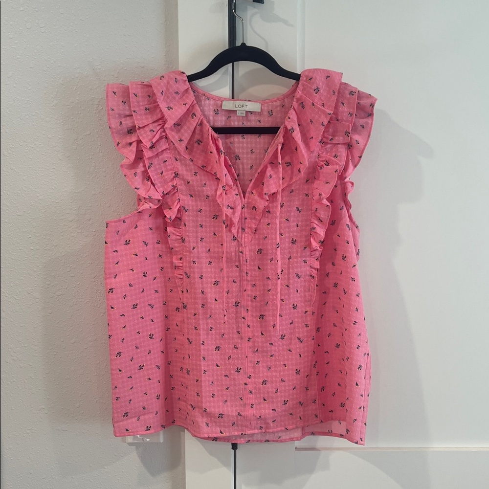 NWOT LOFT Pink Ruffle Top